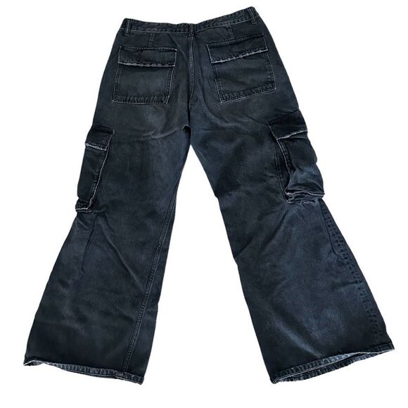 Zara Mid Rise Wide Leg Black Denim Cargo TRF Jeans - Picture 10 of 10